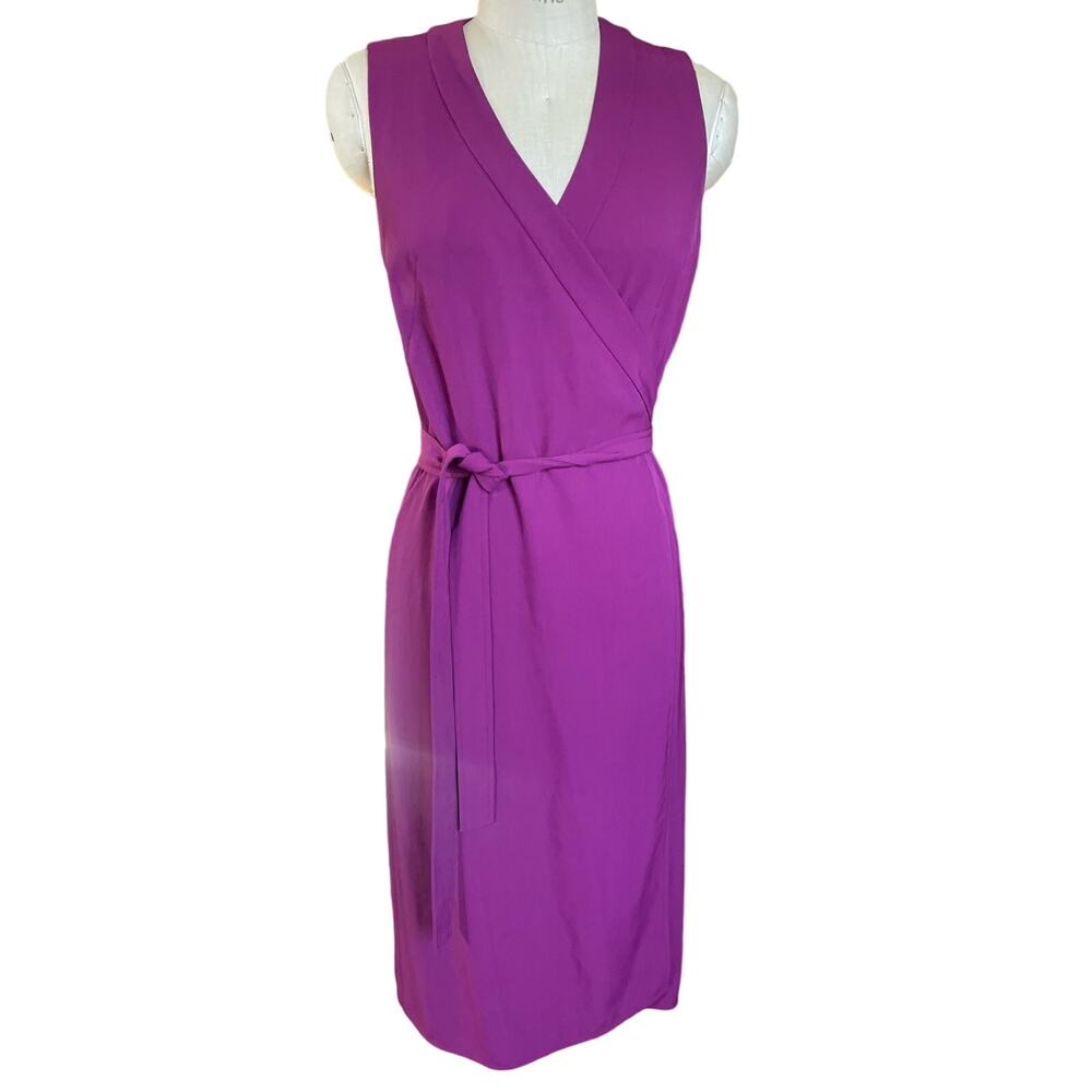 Everlane Japanese GoWeave Sleeveless Wrap in Magenta Purple Midi Dress Size 2